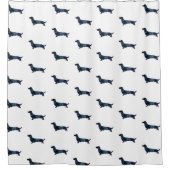 ロングヘアダックスシャンドシルエット黒水色 シャワーカーテン (正面)