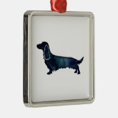 ロングヘアダックスシャンドシルエット黒水色 メタルオーナメント (右)