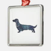 ロングヘアダックスシャンドシルエット黒水色 メタルオーナメント (左)
