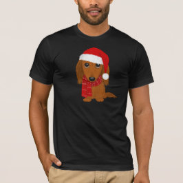 ロングヘアダックスシュントSanta Wienerドッグクリスマス Tシャツ