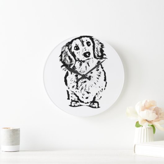 ロングヘアダックスフントラバーギフトドキシーマムパパカワイト ラージ壁時計 (ホーム)