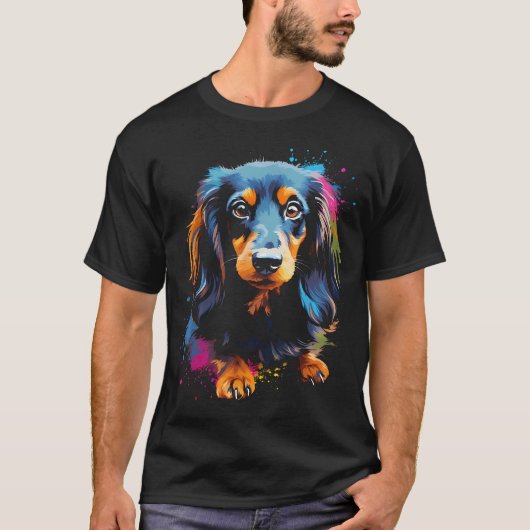 ロングヘアダックスフンドの仔犬 最高の犬 Tシャツ (正面)