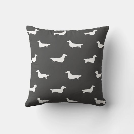 ロングヘアダッシュント犬シルエット模様グレー クッション (裏面)