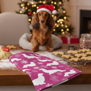 ロングヘアダッシュンドクリスマスギフト明るい赤紫色 キッチンタオル