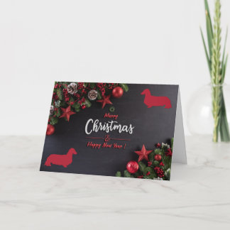 ロングヘアダッシュンドフォールドホリデーカード カード