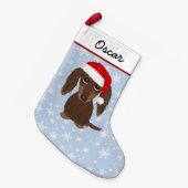 ロングヘアチョコレートダックスシュントかわいいウィーナードッグ スモールクリスマスストッキング (正面 (吊り時))