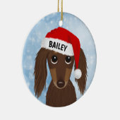 ロングヘアチョコレートダッシュンドサンタ名前をカスタムする セラミックオーナメント (右)