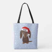 ロングヘアチョコレートダッシュンドサンタ名前をカスタムする トートバッグ (裏面)