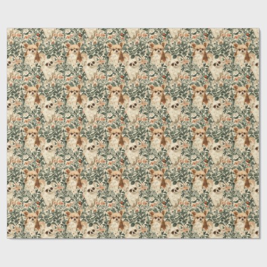 ロングヘアチワハスウィリアムモリススタイルフローラ ラッピングペーパー (フラット)