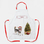 ロングヘアチワホアクリスおもしろいスマスドッグの木 エプロン (正面)