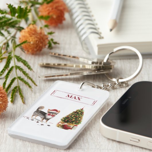 ロングヘアチワホアクリスおもしろいスマスドッグの木 キーホルダー (正面右)