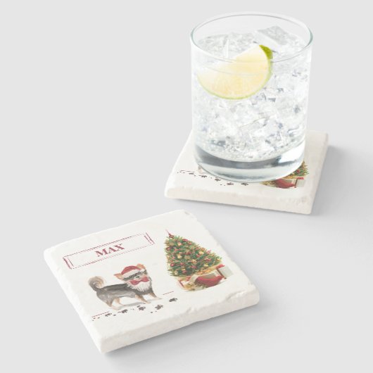 ロングヘアチワホアクリスおもしろいスマスドッグの木 ストーンコースター (横)