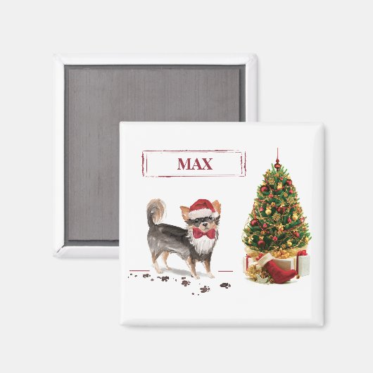 ロングヘアチワホアクリスおもしろいスマスドッグの木 マグネット (正面/裏面)