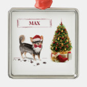 ロングヘアチワホアクリスおもしろいスマスドッグの木 メタルオーナメント (正面)