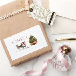 ロングヘアチワホアクリスおもしろいスマスドッグの木 長方形シール