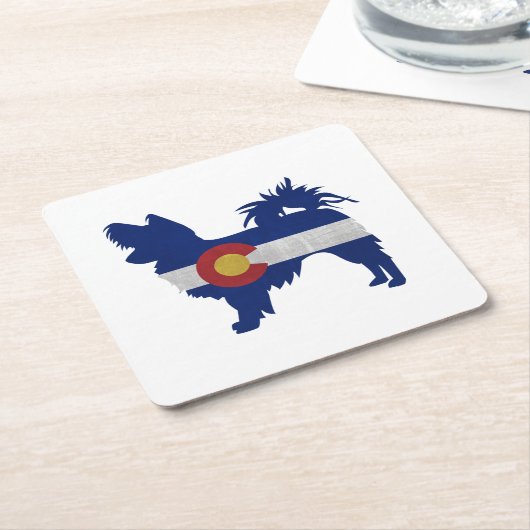 ロングヘアチワホアコロラド州旗シルエット スクエアペーパーコースター (アングル)