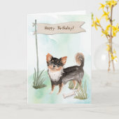 ロングヘアチワホアドッグ誕生日標識 カード (黄色い花)