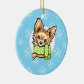 ロングヘアチワワ雪を入れる セラミックオーナメント (右)