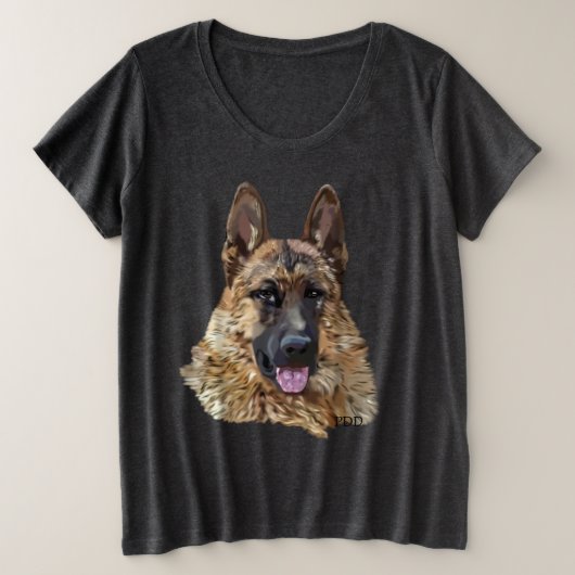 ロングヘアドイツの羊飼い犬 プラスサイズTシャツ (デザイン正面)