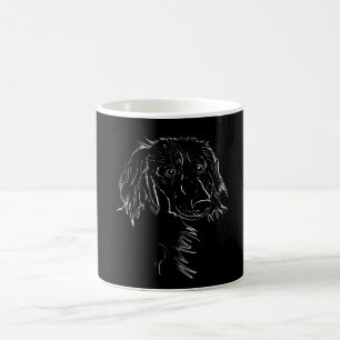 ロングヘアドダックスフントドッグスケッチ コーヒーマグカップ