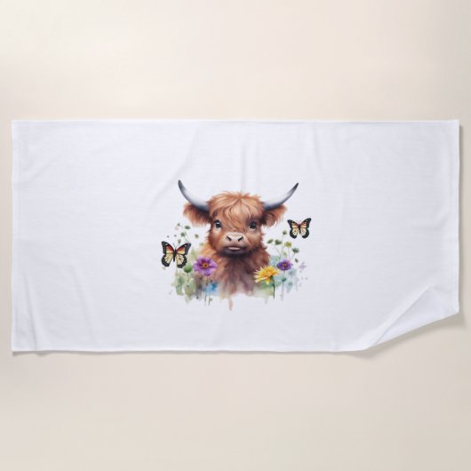 ロングヘアハイランドベビークラシック牛Tシャツ ビーチタオル (正面)