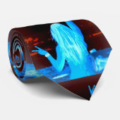 ロングヘアヒッピー女の子の平和サイン青 ネクタイ (ロール)