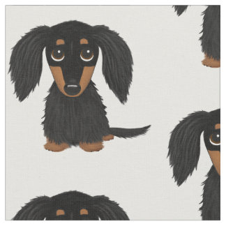 ロングヘアブラック&タンダシュント漫画の犬 ファブリック