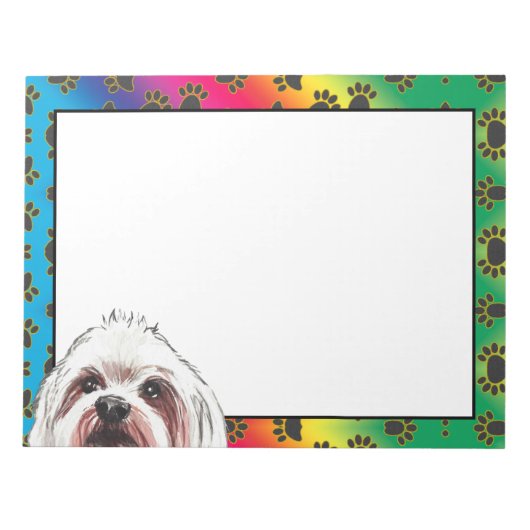 ロングヘアマルチーズカラフルドッグポーパターン ノートパッド (正面)