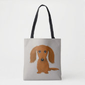 ロングヘアレッドダシュント |かわいいドキシーの漫画の犬 トートバッグ (正面)