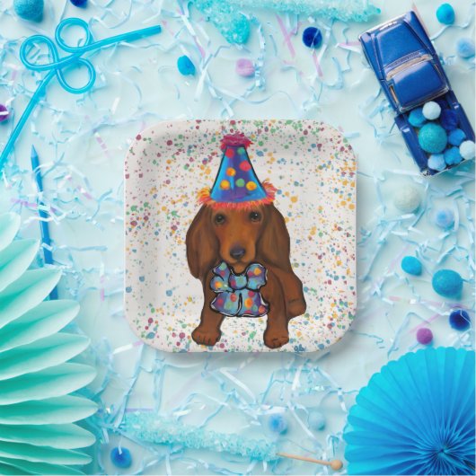 ロングヘアレッドダシュント ペーパープレート (パーティー)