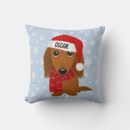 ロングヘアーのダックスフント かわいい犬 クリスマスカスタム クッション
