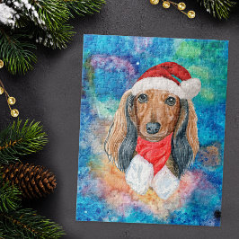 ロングヘアーダックスフンド犬のクリスマス ジグソーパズル
