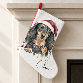 ロングヘアードダックスフント犬の名前ホリデー ラージクリスマスストッキング