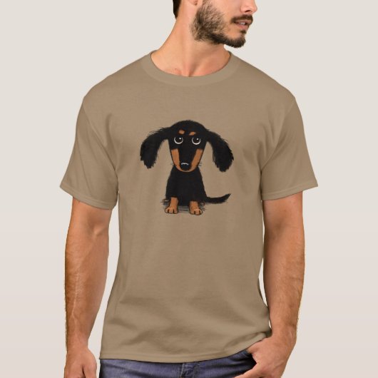 ロングヘアードダックスフンドの子犬 Tシャツ (正面)