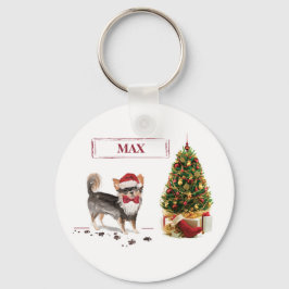 ロングヘアードチワワ クリスマスツリーの犬のキーホルダー キーホルダー