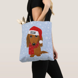 ロングヘアードックスント カワイイ犬 クリスマス ホリデー トートバッグ