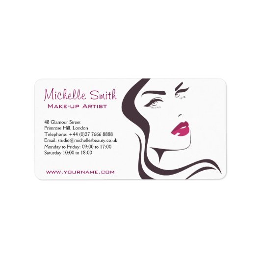 ロングヘアードレッサーのメイクアップアーティストブランディング ラベル (正面)