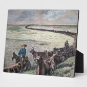 ロングホーン牛がテキサス州からアブリーネまで車で行く フォトプラーク (側面)