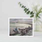 ロングホーン牛がテキサス州からアブリーネまで車で行く ポストカード (スタンド正面)