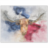 ロングホーン牛とテキサス州国旗のマップ水色 シール (正面)