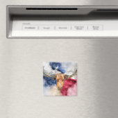 ロングホーン牛とテキサス州国旗のマップ水色 マグネット (インサイチュ (食洗機))