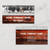 ロングホーン牛の写真セピアと赤い素朴な国 名刺 (正面/裏面)