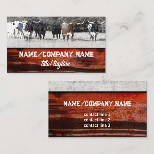 ロングホーン牛の写真セピアと赤い素朴な国 名刺 (正面/裏面)