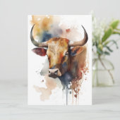 ロングホーン牛の水彩画 シーズンカード (スタンド正面)