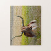 ロングホーン牛テキサス州。ジグソーパズル ジグソーパズル (縦)