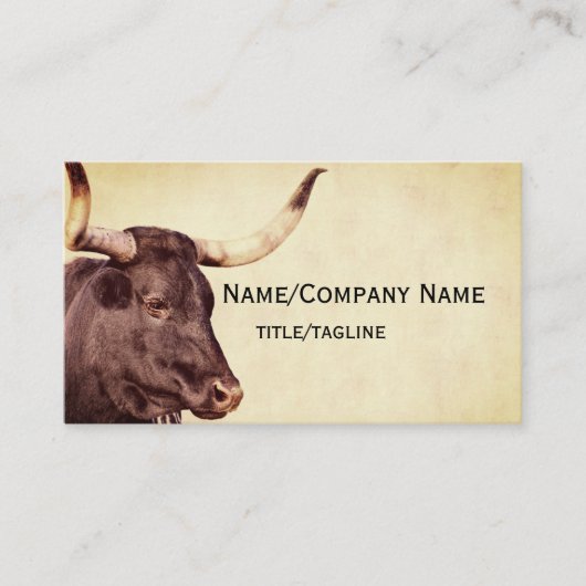 ロングホーン牛フォトアートセピア素朴ヴィンテージスタイル 名刺 (正面)