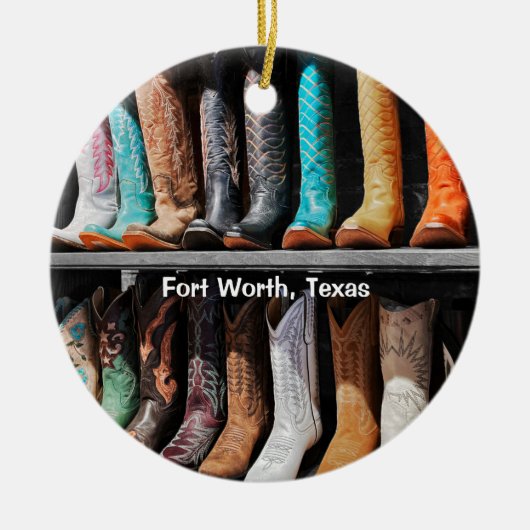 ロングホーン&ブーツ，テキサス州セラミックオーナメント セラミックオーナメント (正面)