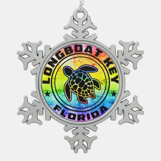 ロングボート鍵フロリダシーカメ スノーフレークピューターオーナメント (正面)