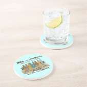 ロングボードを使った初期の男女サーフィンユーモア コースター (側面)