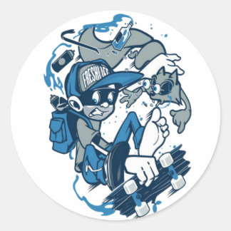 ロングボードを持つ小学生 ラウンドシール